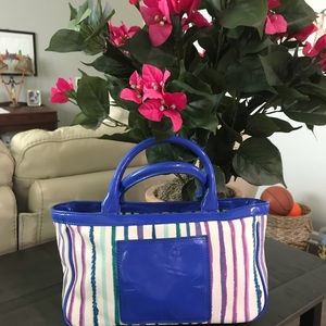 Liz Claiborne canvas striped mini tote bag.